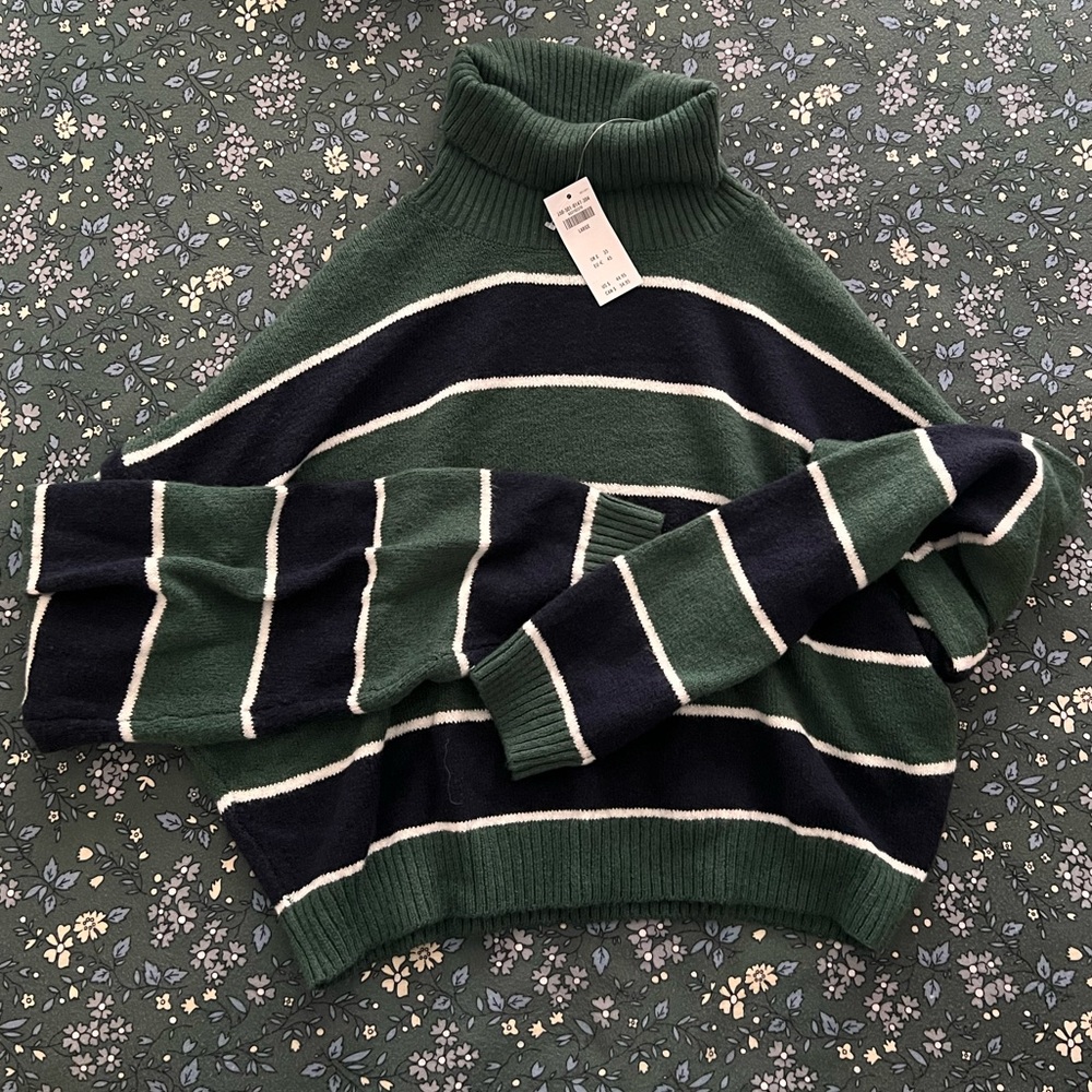 Hollister Green and Black Striped Sweater